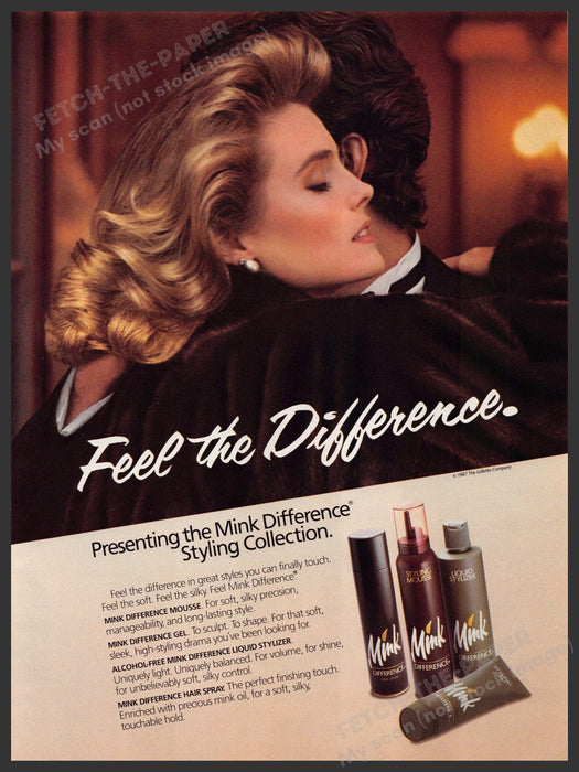 Mink Difference 1980s Magazine Print Advertisement 1988 Waves Feel Couple Mink Difference