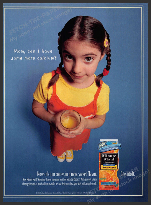 Minute Maid 1990s Print Advertisement 1998 Little Girl Juice Calcium Minute Maid