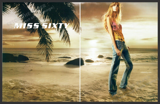 Miss Sixty Jeans 2000s Print Advertisement (2 pages) 2005 Standing Sand Sunset Fetch-the-Paper