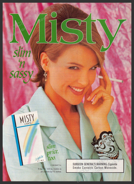 Misty Cigarettes 1990s Print Advertisement Ad 1995 Slim 'n Sassy Smiling Model Misty Cigarettes