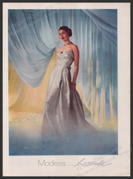 Modess Sanitary Napkins 1940s Print Advertisement Ad 1949 Gown Draping Fetch-the-Paper
