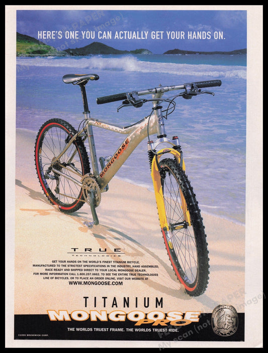Mongoose Pro Titanium Bicycle 1990s Print Advertisement Ad 1999 Beach Fetch the Paper!