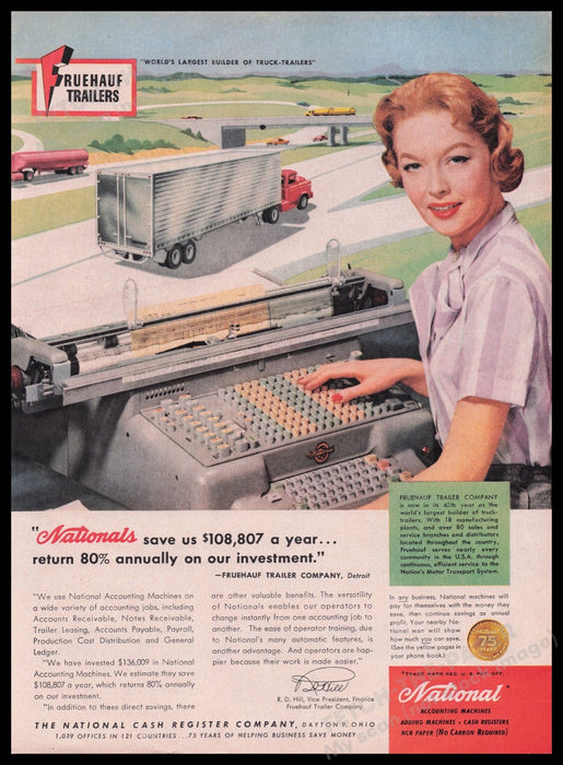 Monroe Calculating Machine Co. 1950s Print Advertisement Ad 1959 Accounting Fetch the Paper!