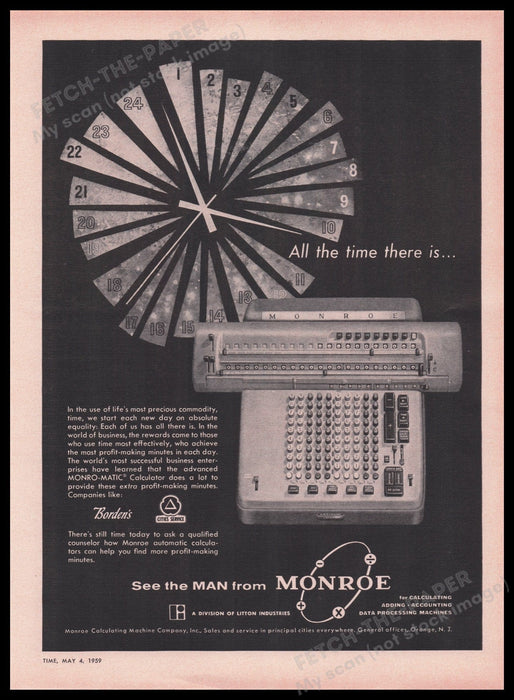 Monroe Monro-matic Calculator Buisiness Office 1950s Print Advertisement Ad 1959 Fetch the Paper!