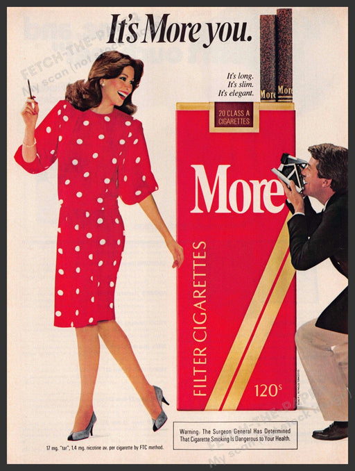 More Cigarettes 1980s Magazine Print Advertisement 1983 Legs Red Polka Dot Dress More Cigarettes