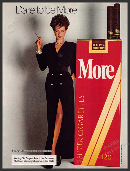 More Cigarettes 1980s Magazine Print Advertisement 1985 Legs Dare to be More More Cigarettes