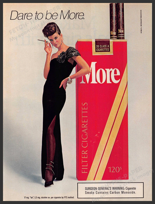 More Cigarettes 1980s Magazine Print Advertisement 1986 Leg Evening Dress Dare More Cigarettes