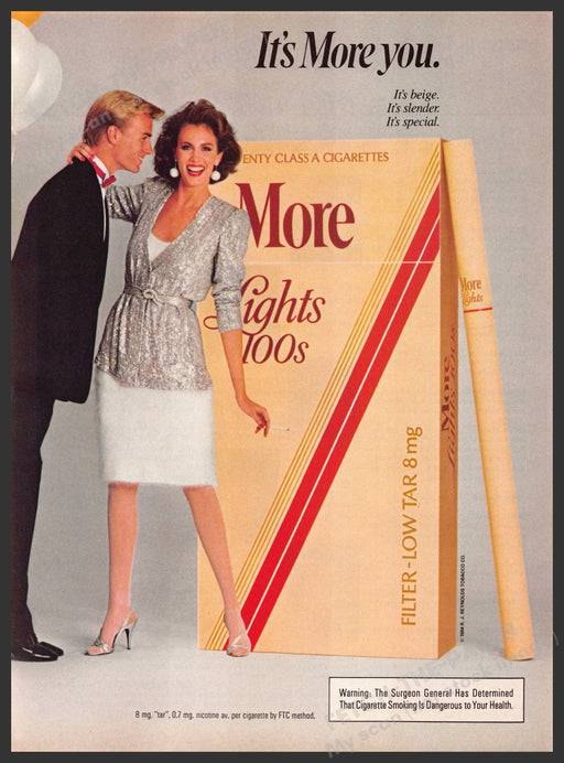 More Lights 100s 1980s Magazine Print Advertisement 1984 Legs Evening Out Kiss More Lights