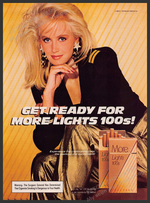 More Lights 100s Cigarettes 1980s Print Advertisement 1985 Cute Blonde Fetch-the-Paper