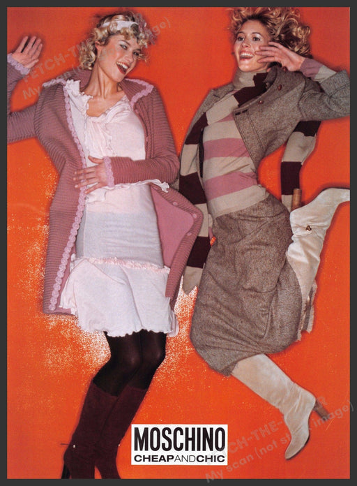 Moschino 2000s Print Advertisement 2002 Fashion Girls Jumping Fetch-the-Paper