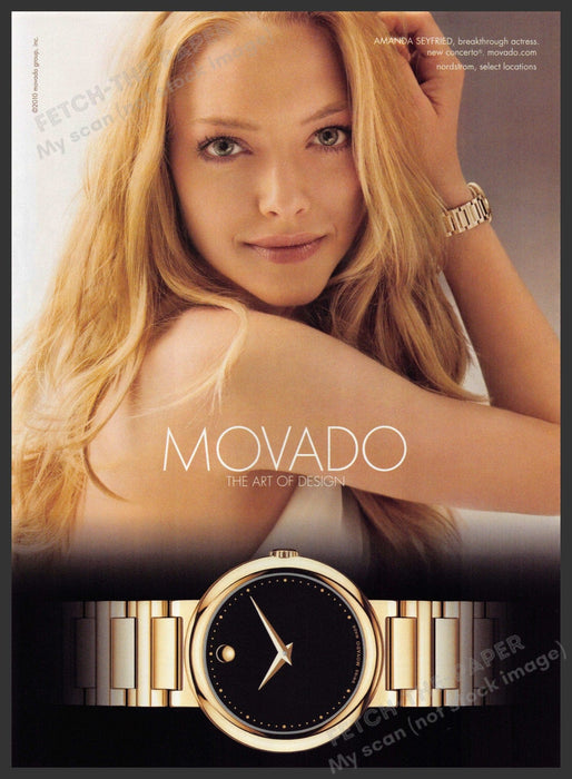 Movado Amanda Seyfried 2010s Print Advertisement 2010 Watch "The Art of Design" Movado