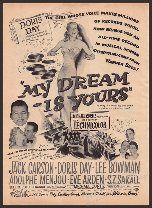 "My Dream is Yours" Movie Release 1940s Print Advertisement Ad 1949 Doris Day Fetch-the-Paper