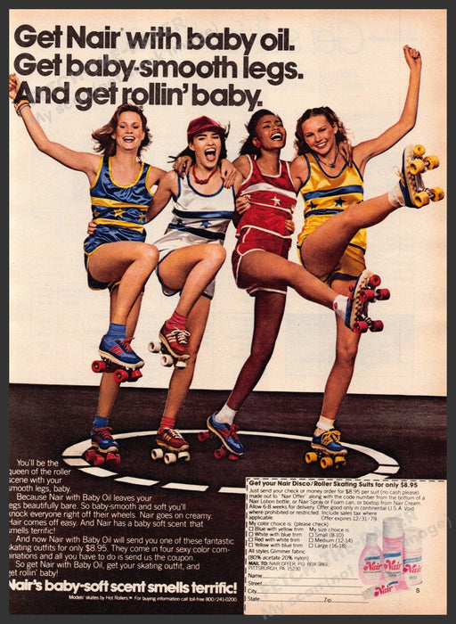 Nair 1970s Print Advertisement 1979 Roller Skates Teen Smooth Legs Nair