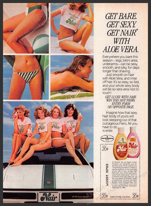 Nair & Pontiac Fiero 1980s Magazine Print Advertisement 1984 Girls Car Legs Skin Nair