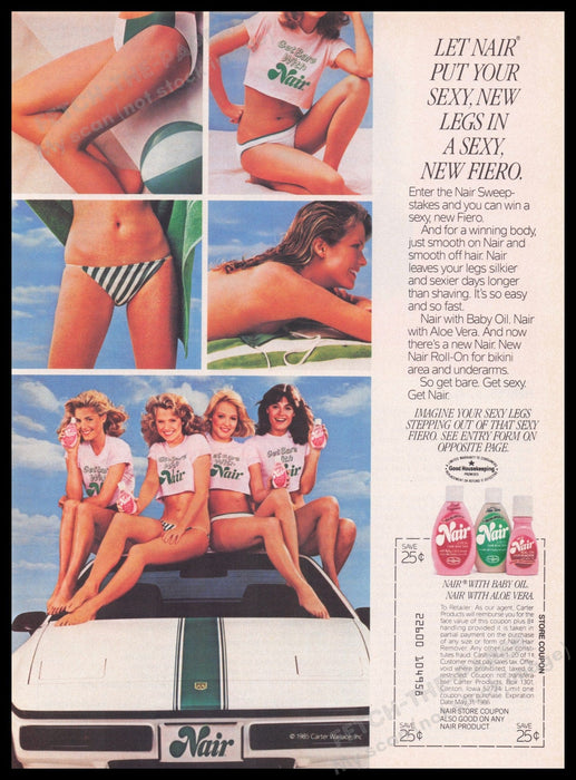 Nair Sweepstakes Win Fiero Car 1980s Print Advertisement Ad 1985 Girls Legs Fetch-the-Paper