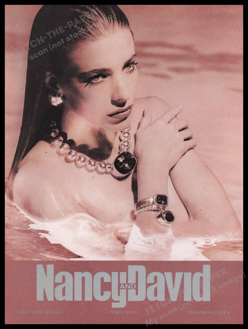 Nancy and David Jewelry 1980s Print Advertisement Ad 1987 Skinny Dipping Water Fetch the Paper!