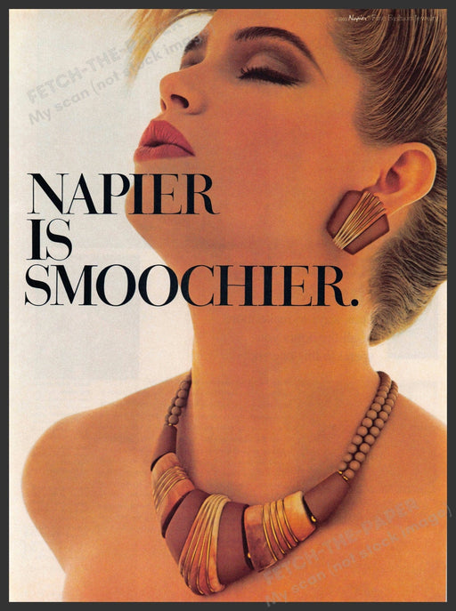 Napier 1980s Print Advertisement Ad 1985 "Is smoochier" Jewelry Kisses Napier