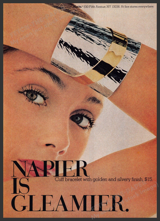 Napier is Gleamier 1970s Print Advertisement 1976 Jewelry Bracelet Fetch-the-Paper