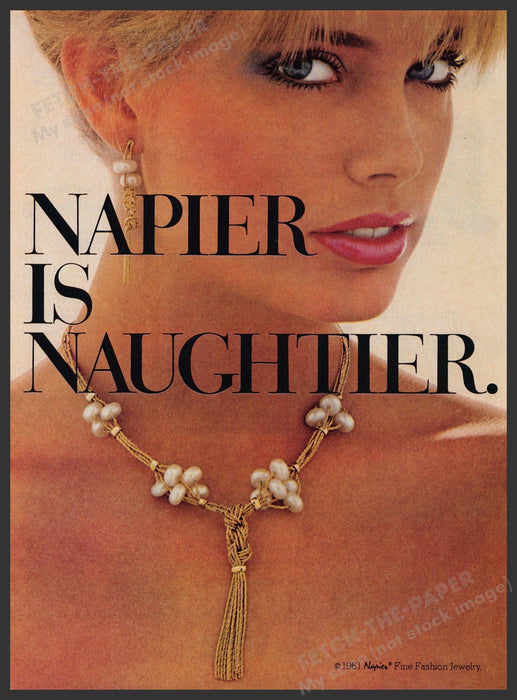 Napier Jewelry 1980s Print Advertisement 1981 "Napier is Naughtier" Fetch-the-Paper