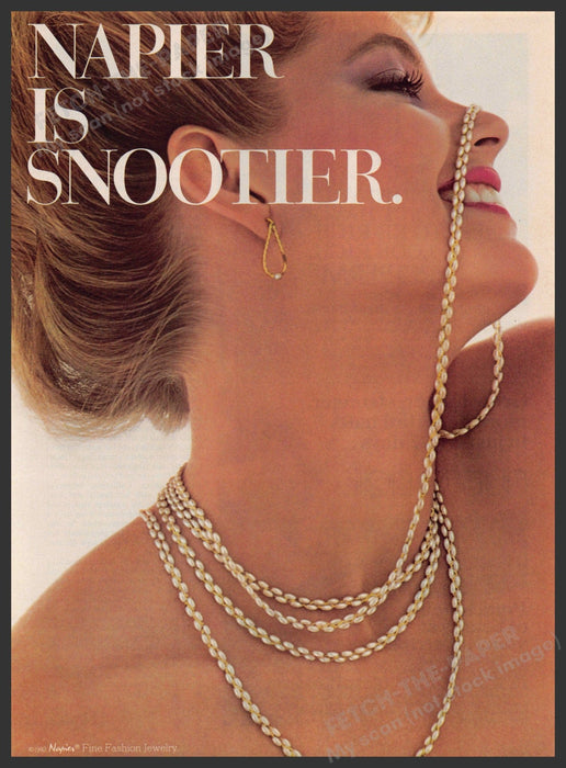 Napier Jewelry 1980s Print Advertisement 1983 "Napier is Snootier" Fetch-the-Paper