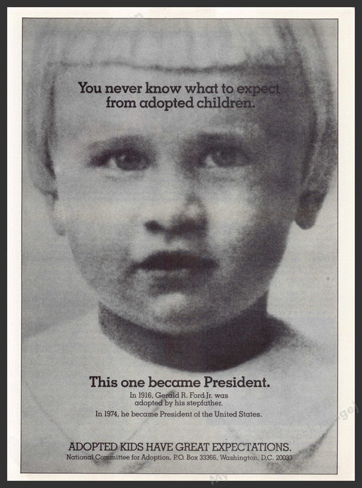 National Committee for Adoption 1980s Print Advertisement Ad 1988 Gerald R. Ford National Committee for Adoption