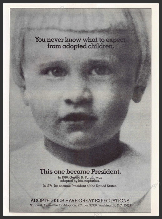 National Committee for Adoption 1980s Print Advertisement Ad 1988 Gerald R. Ford National Committee for Adoption