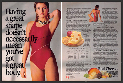 National Dairy Board 1980s Print Advertisement (2 pages) 1986 Cheese Great Body National Dairy Board