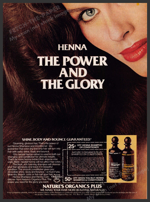 Nature's Organics Plus 1980s Print Advertisement 1981 Henna Hair Nature's Organics Plus