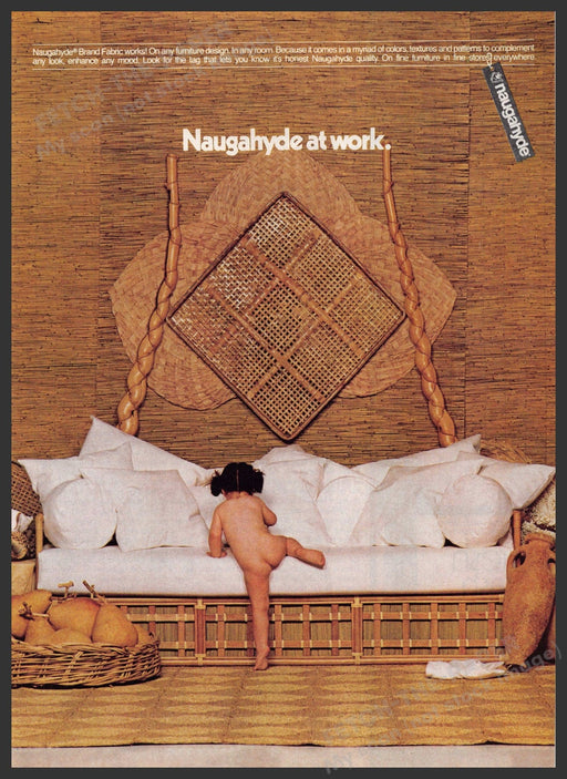 Naugahyde Fabrics 1980s Magazine Print Ad 1981 Toddler Furniture Fetch-the-Paper