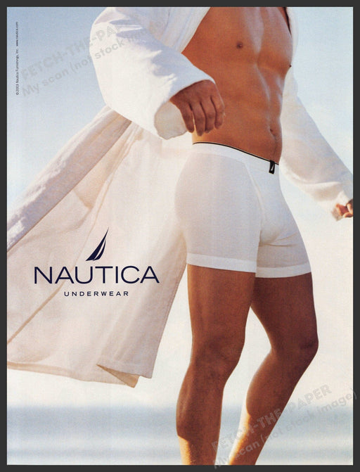 Nautica Men's Underwear 2000s Print Advertisement 2003 Robe Beach Sun Fetch-the-Paper