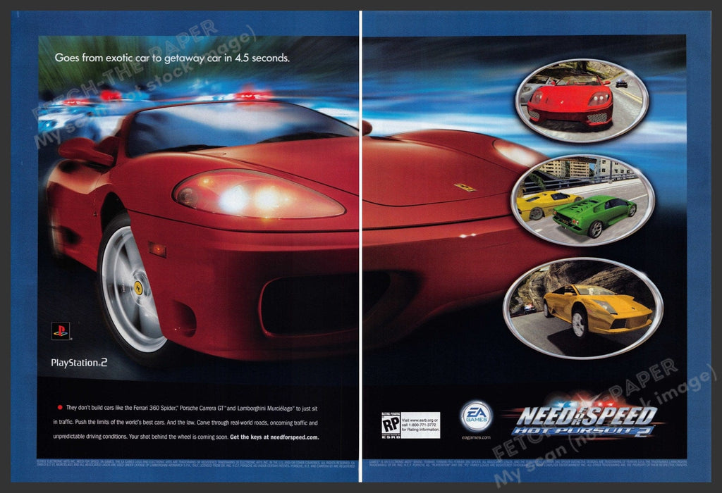 Need for Speed Hot Pursuit 2 Video Game 2000s Print Advertisement Ad (2 pg) 2002 Fetch the Paper!
