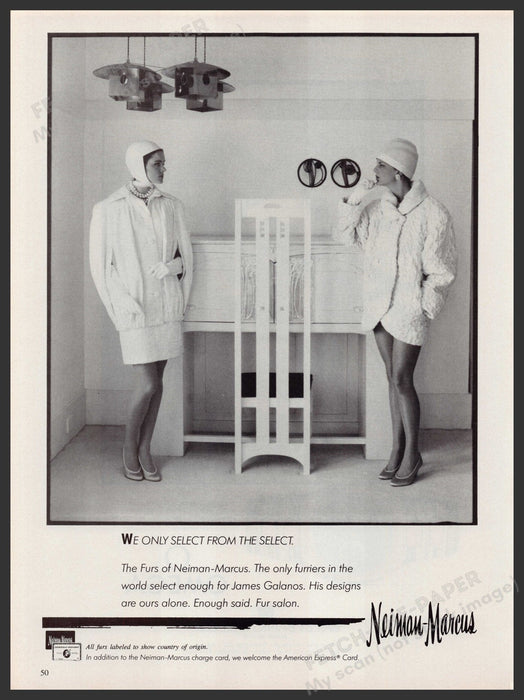 Neiman-Marcus Fur Salon James Galanos 1980s Print Advertisement Ad 1987 Legs Fetch-the-Paper