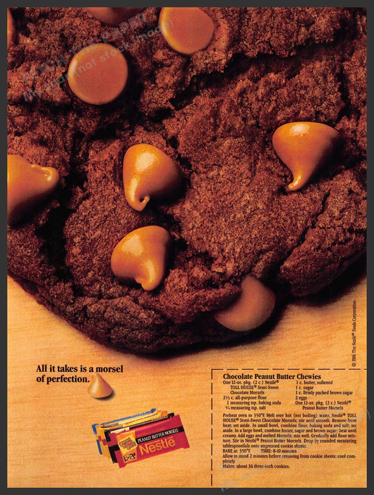Nestle 1980s Print Advertisement 1986 "Chocolate Peanut Butter Chewies" Recipe Nestle