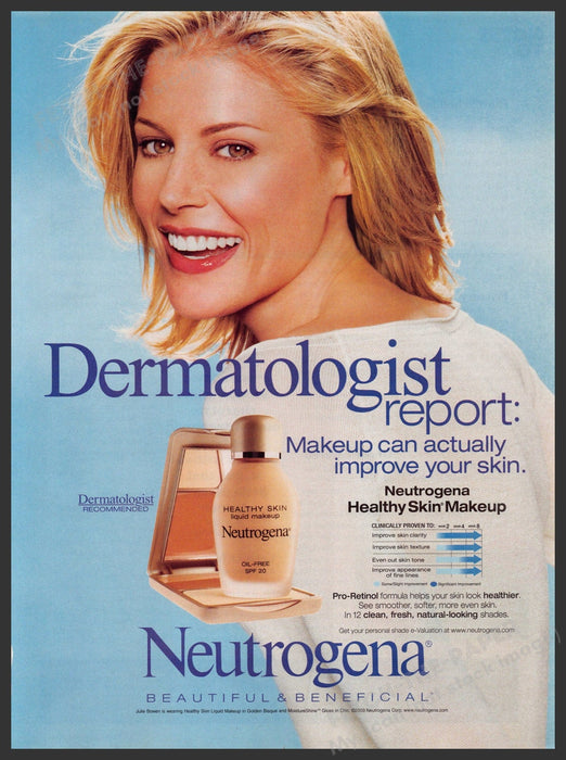 Neutrogena Healthy Skin Makeup 2000s Print Advertisement 2003 Julie Bowen Fetch-the-Paper