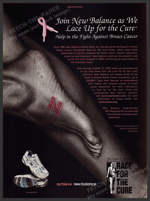 New Balance Race for the Cure 2000s Print Advertisement 2003 Breast Cancer Aware Fetch-the-Paper