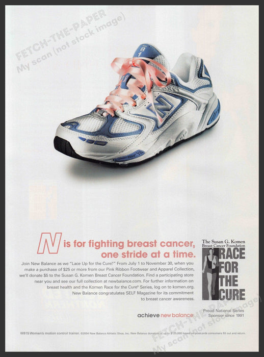 New Balance Race for the Cure Pink 2000s Print Advertisement 2004 Breast Cancer Fetch-the-Paper