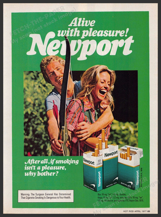 Newport 1970s Magazine Print Advertisement 1977 Archery Bow Couple Newport Cigarettes