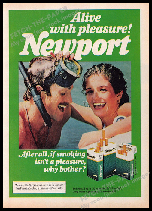 Newport 1970s Print Advertisement 1977 Cigarettes Couple Diving Mask Water Newport