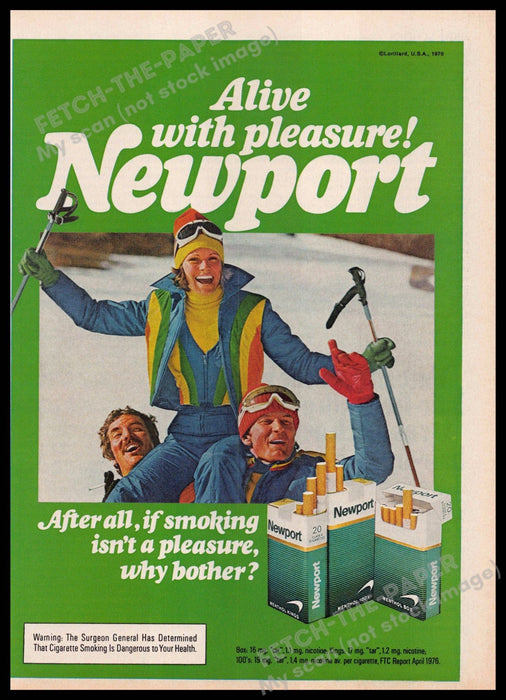 Newport 1970s Print Advertisement 1977 Cigarettes Friends Downhill Skiing Newport