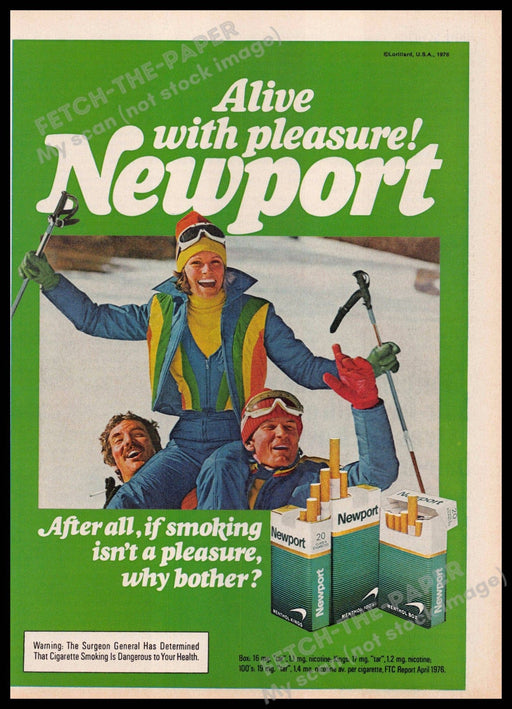 Newport 1970s Print Advertisement 1977 Cigarettes Friends Downhill Skiing Newport