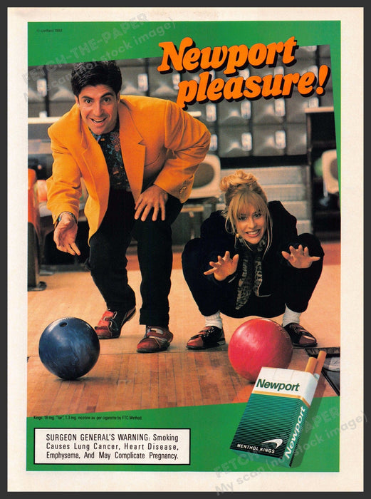 Newport 1990s Print Advertisement 1993 Couple Bowling Newport