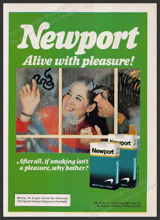 Newport Cigarettes 1970s Print Advertisement 1979 Couple Foggy Windows Fetch-the-Paper