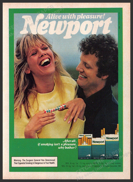 Newport Cigarettes 1980s Print Advertisement 1983 Chinese Finger Trap Couple Fetch-the-Paper