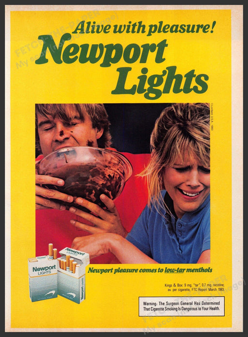 Newport Lights 1980s Magazine Print Advertisement 1984 Bowl of Mud Yuck! Fetch-the-Paper