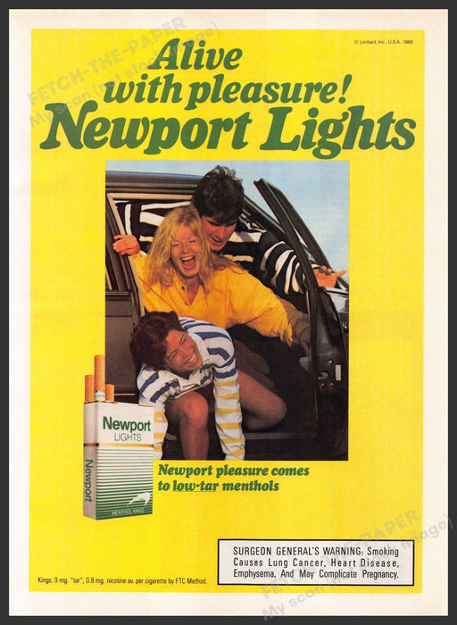 Newport Lights 1980s Magazine Print Advertisement 1989 Friends Piling Out of Car Newport Lights
