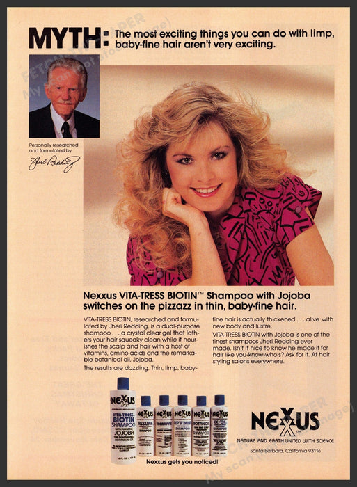 Nexxus 1980s Print Advertisement 1985 Jheri Redding Vita-Tress Biotin Nexxus