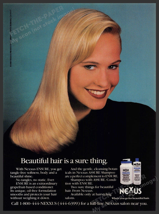 Nexxus 1990s Magazine Print Advertisement 1990 Hair Ensure Blonde Beautiful Nexxus