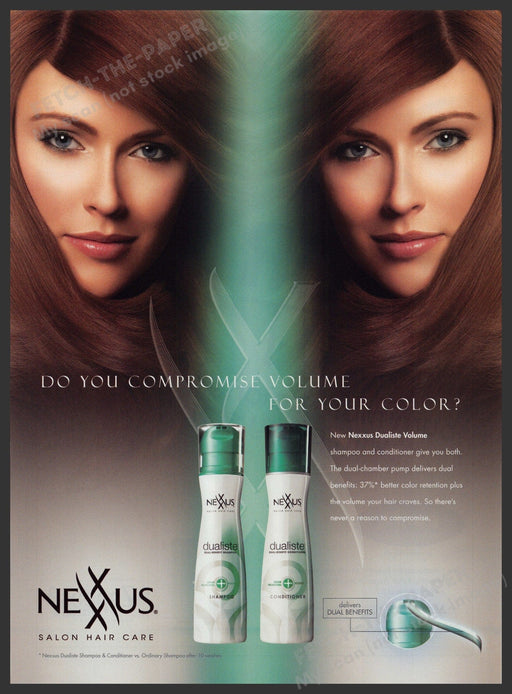 Nexxus Dualiste Volume Hair 2000s Print Advertisement 2009 Salon Reddish Brown Fetch-the-Paper