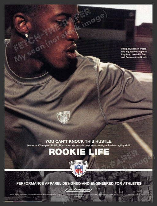 NFL Equipment Phillip Buchanon 2000s Print Advertisement 2002 Rookie Life Fetch-the-Paper