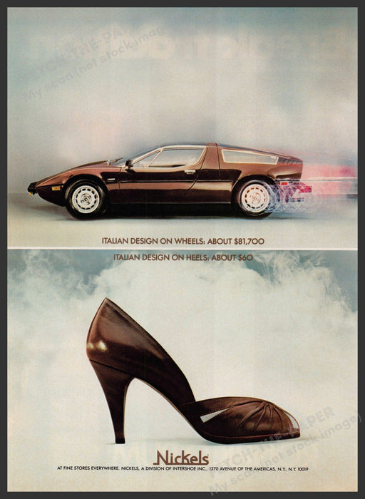 Nickels Shoes 1980s Print Advertisement 1982 Italian Design On Wheels & Heels Fetch-the-Paper